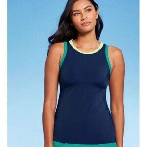 Lands End Small 6 8 Navy Blue High Neck Long Length Tankini Swim Top Padded NWT